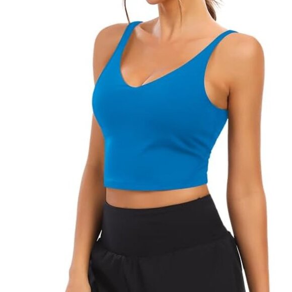 Royal Blue Cropped Workout Top V-Neck Built-In Bra Sz S, Colorskin - Picture 14 of 16